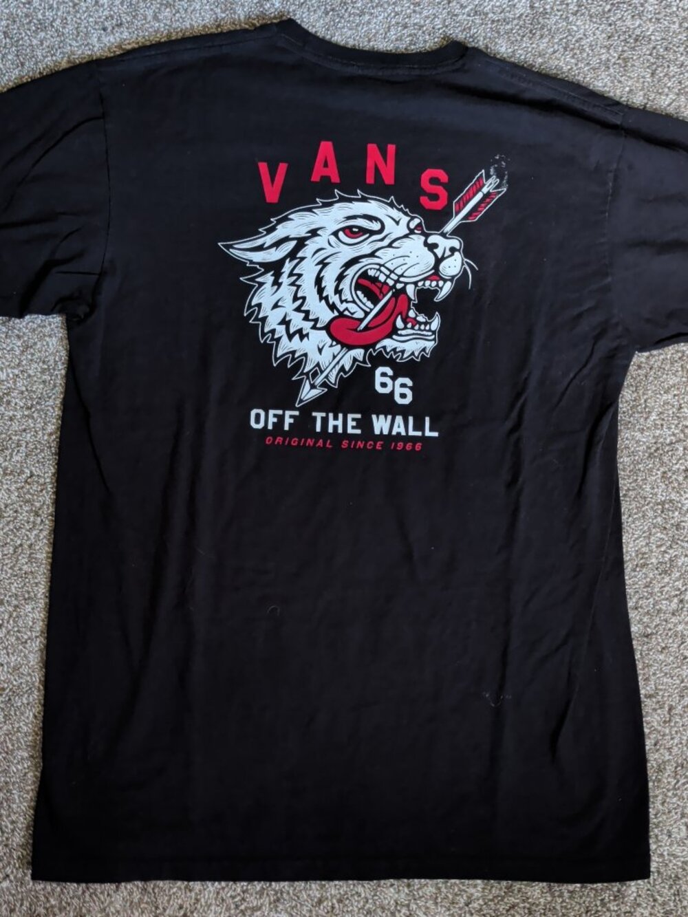 Vans Off The Wall Black Size Large Classic Fit Wolf Head Short Sleeve Skate Tee